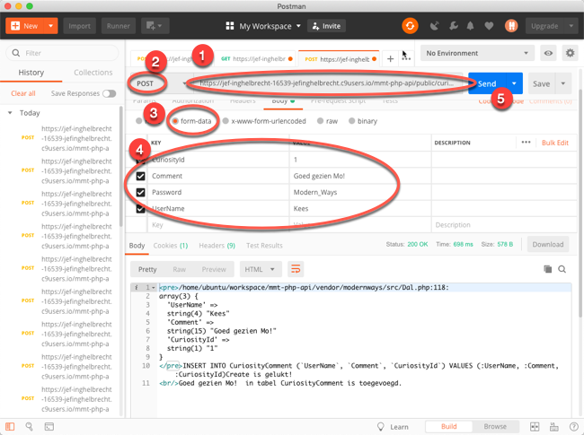 mmt - postman - curiositycomment create and check